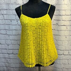 Ann Taylor Yellow Lace Overlay Pleated Front Spaghetti Strap Lined Top sz XS NWT